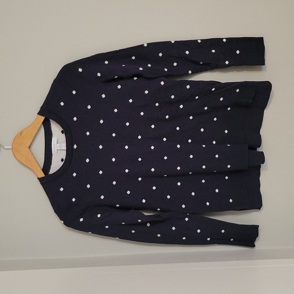 CHARTER CLUB, Sweater, Navy & White Polka Dots, S